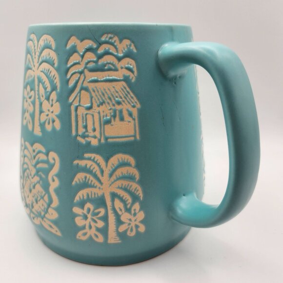 Opalhouse Blue Ceramic Mug Tropical Design Huts Pineapples Palms 24oz Tiki - Picture 7 of 9